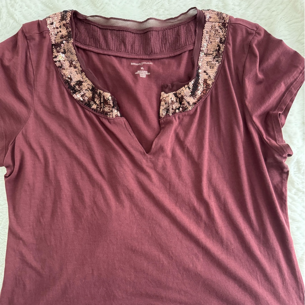 Banana Republic Burgundy Sequin Collar Top